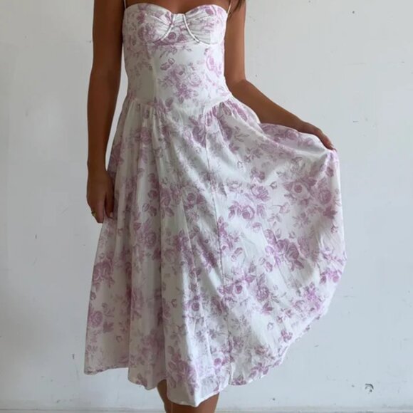 Floral Print Linen Midi Dress - Picture 1 of 3